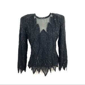 VTG Rina Z Beaded 100% Silk Formal Party Blouse M